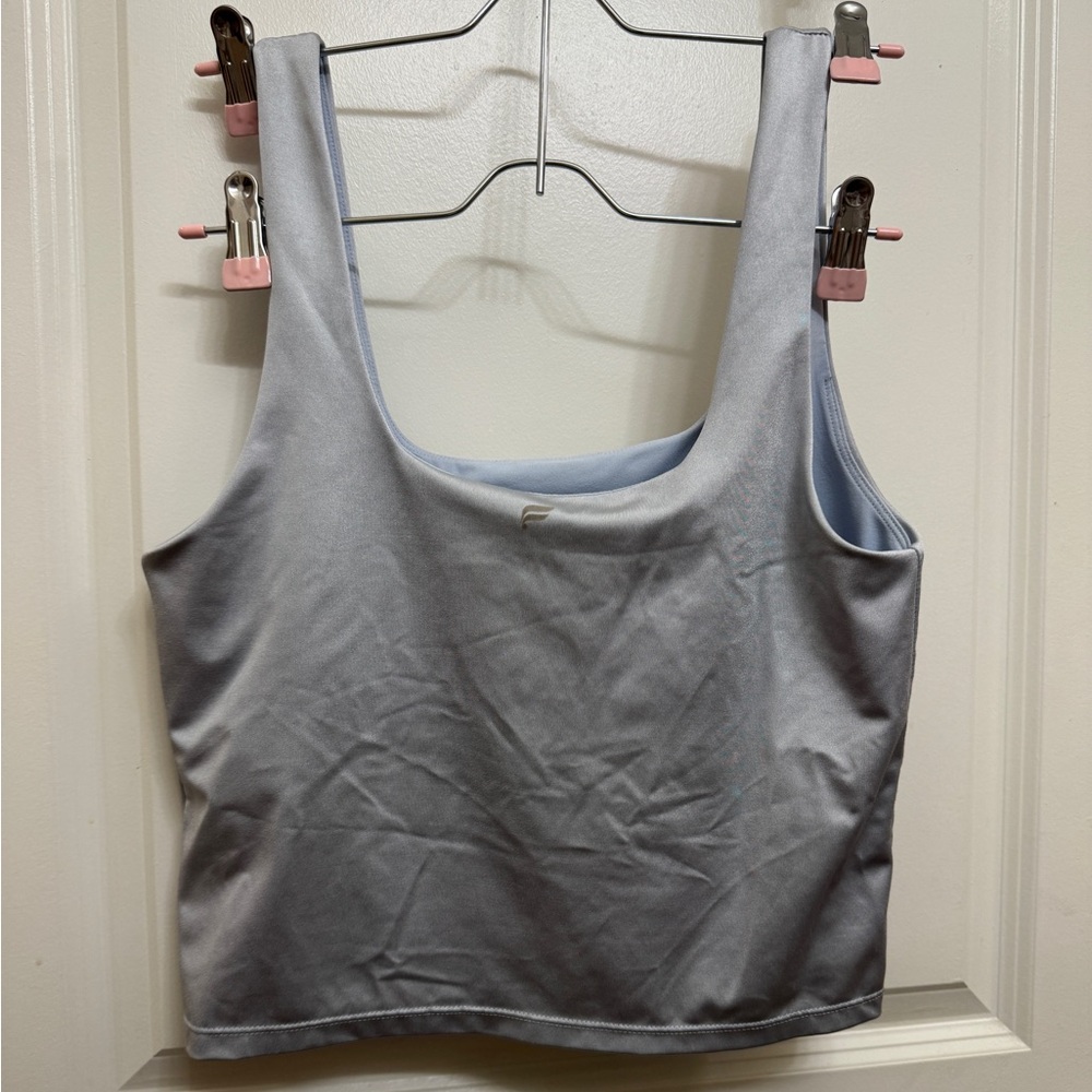 Light Blue Metallic Fabletics Long Line Sports Bra Crop Tank